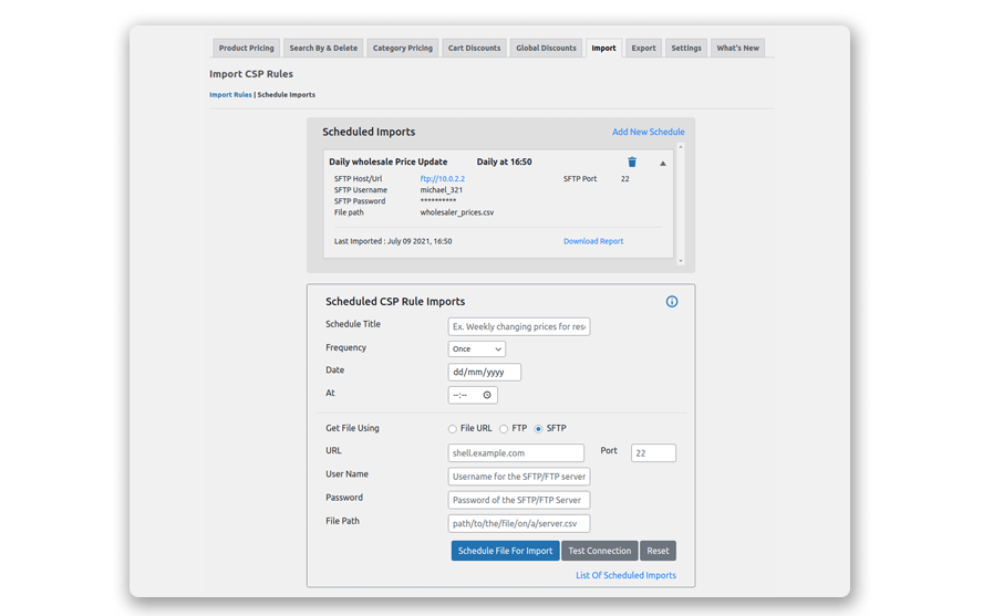 Schedule Import/Export of Pricing rules with WISDM Customer Specific Pricing v4.6.3