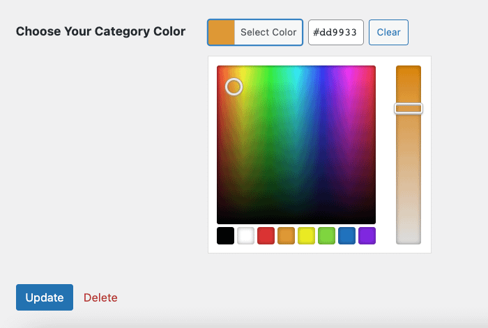 Inline Style Post Category Links Using Color Picker