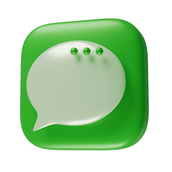a green square button with a white speech bubble text message acronym digital slang social media conversation.jpg