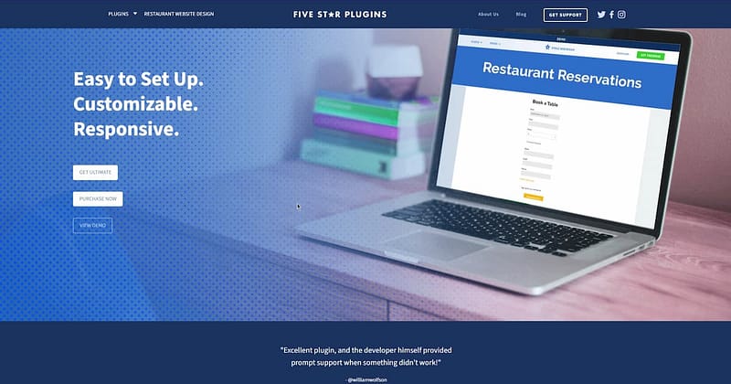 a screenshot of five star restaurant reservations plugins homepage.jpg