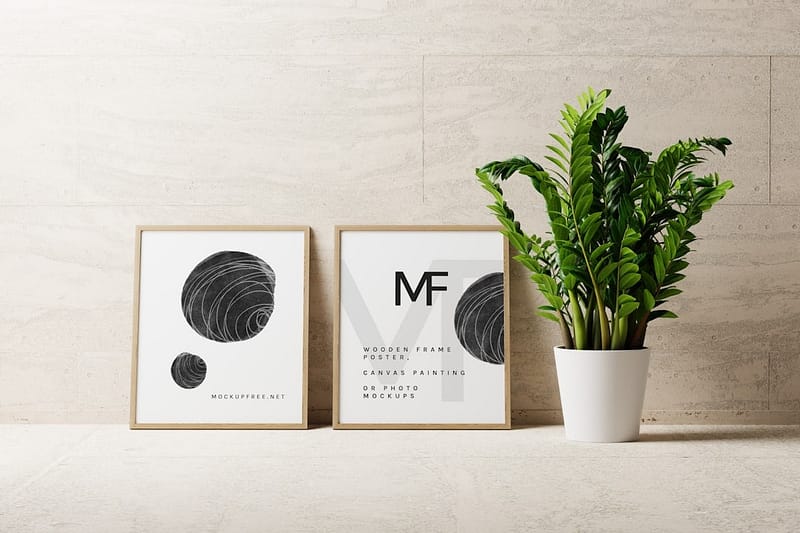 a potted plant next to two framed art prints simple logos brand identity minimalism.jpg